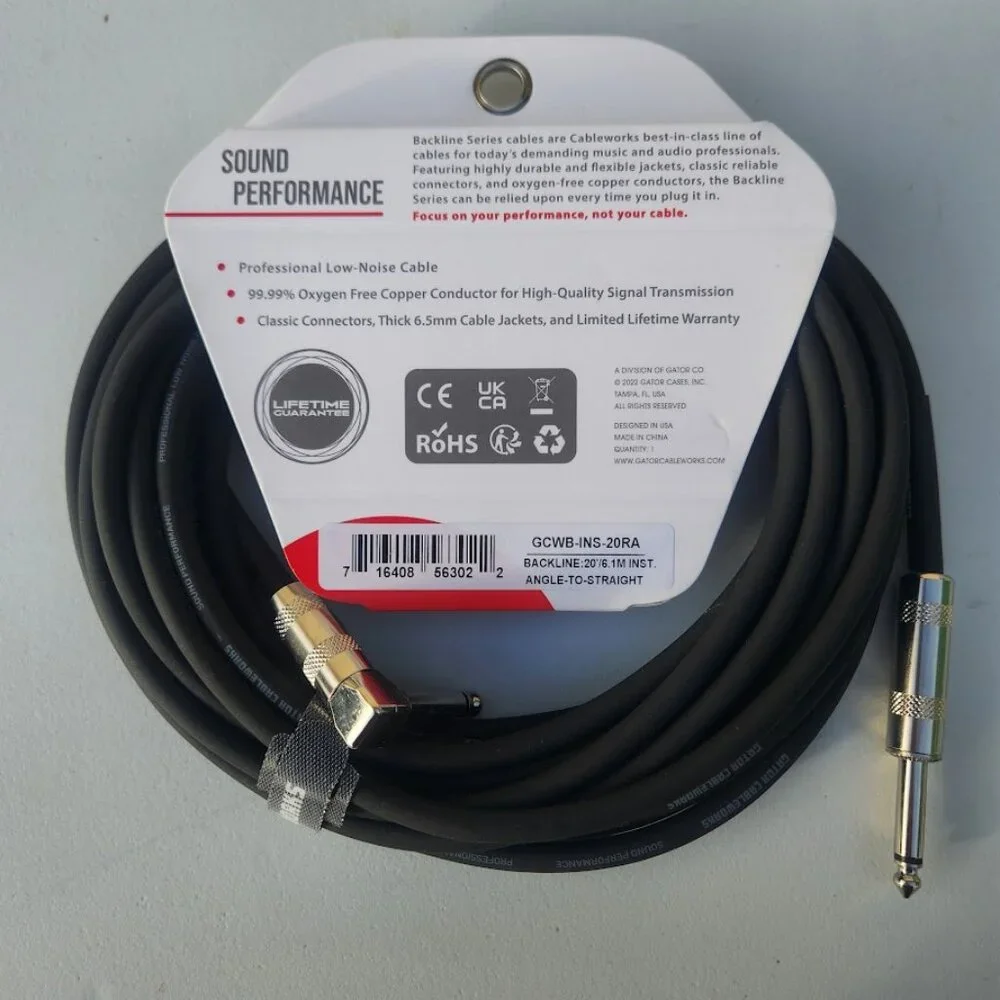 NEW 20' Electric Guitar Cable Cableworks Gator Cases Backline Series Standard 20